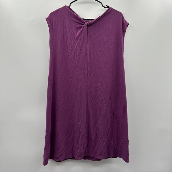 Eileen Fisher Purple Bateau Neck Twist Back Shift Jersey Stretch Dress Size XS - Picture 6 of 10